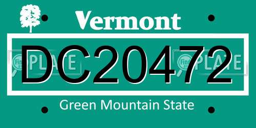 DC20472 Vermont License Plate