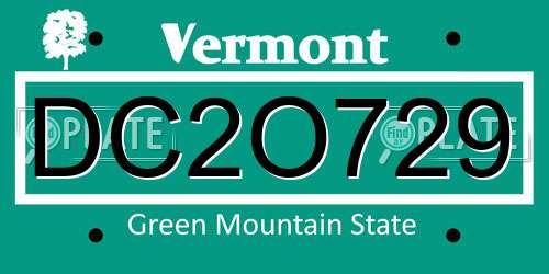 DC2O729 Vermont License Plate