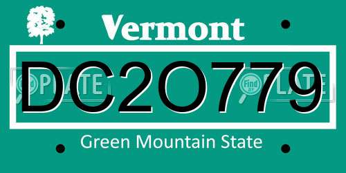 DC2O779 Vermont License Plate