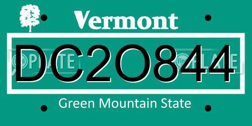 DC2O844 Vermont License Plate