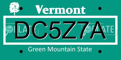 DC5Z7A Vermont License Plate