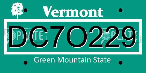 DC7O229 Vermont License Plate