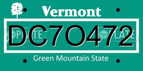 DC7O472 Vermont License Plate