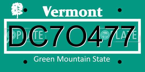 DC7O477 Vermont License Plate
