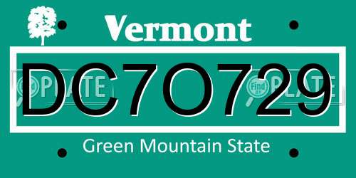 DC7O729 Vermont License Plate