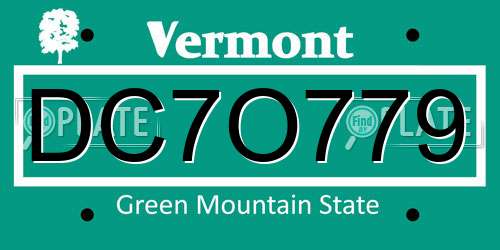 DC7O779 Vermont License Plate