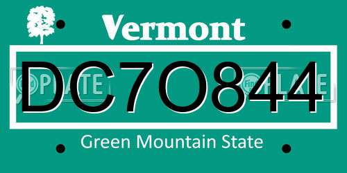 DC7O844 Vermont License Plate
