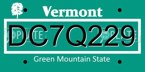 DC7Q229 Vermont License Plate