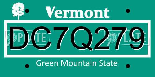 DC7Q279 Vermont License Plate