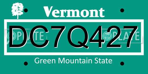 DC7Q427 Vermont License Plate