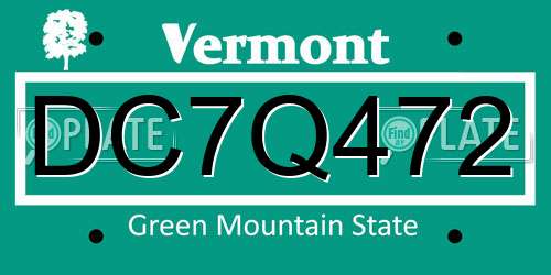 DC7Q472 Vermont License Plate