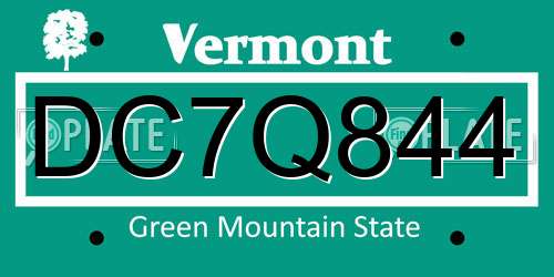 DC7Q844 Vermont License Plate
