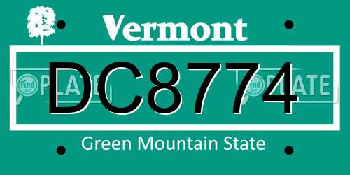 DC8774 Vermont License Plate