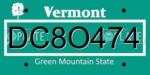 DC8O474 Vermont License Plate