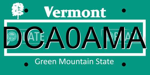 DCA0AMA Vermont License Plate