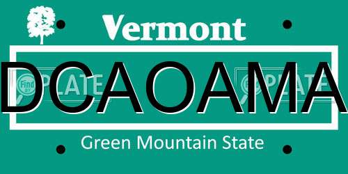 DCAOAMA Vermont License Plate