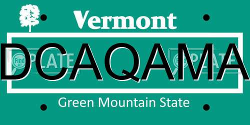DCAQAMA Vermont License Plate