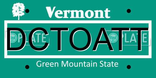 DCTOATT Vermont License Plate