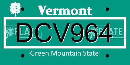 DCV964 Vermont License Plate