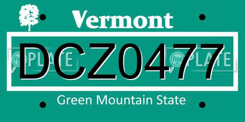 DCZ0477 Vermont License Plate