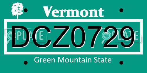 DCZ0729 Vermont License Plate