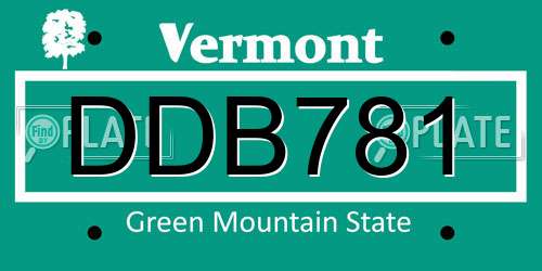 DDB781 Vermont License Plate