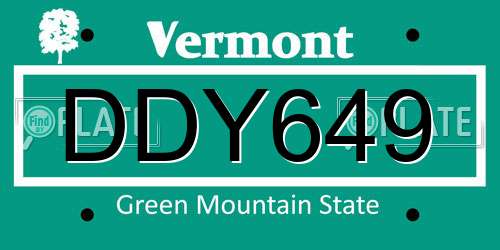 DDY649 Vermont License Plate