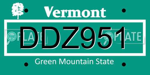 DDZ951 Vermont License Plate
