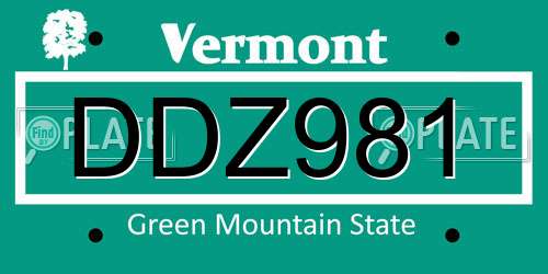 DDZ981 Vermont License Plate