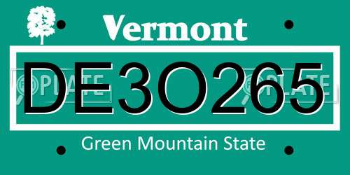 DE3O265 Vermont License Plate