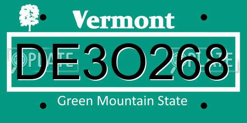 DE3O268 Vermont License Plate