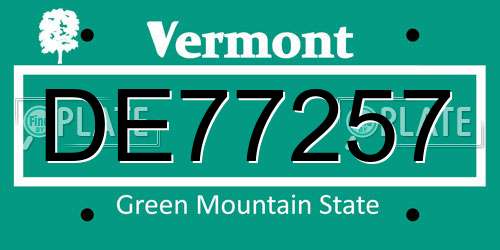 DE77257 Vermont License Plate