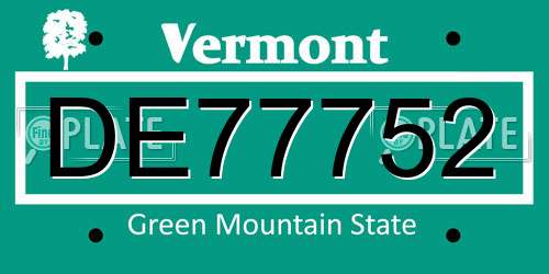 DE77752 Vermont License Plate