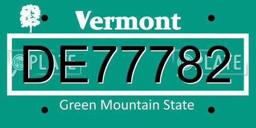 DE77782 Vermont License Plate