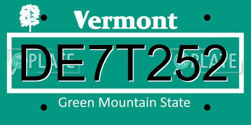DE7T252 Vermont License Plate