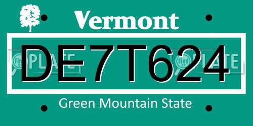 DE7T624 Vermont License Plate