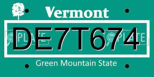DE7T674 Vermont License Plate