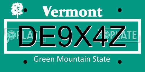 DE9X4Z Vermont License Plate