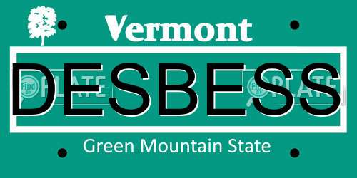 DESBESS Vermont License Plate