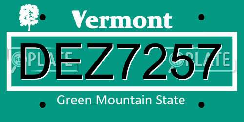 DEZ7257 Vermont License Plate