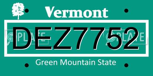 DEZ7752 Vermont License Plate