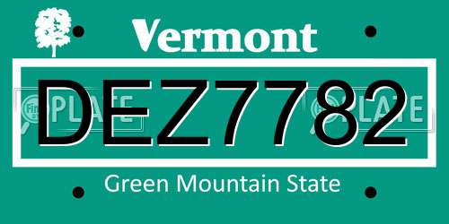DEZ7782 Vermont License Plate