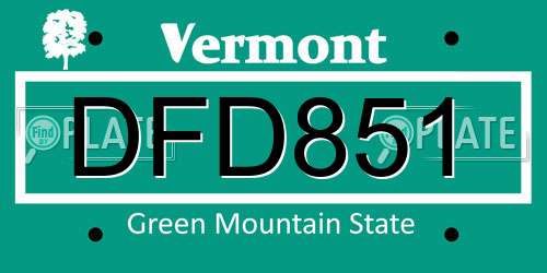 DFD851 Vermont License Plate