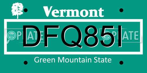DFQ85I Vermont License Plate