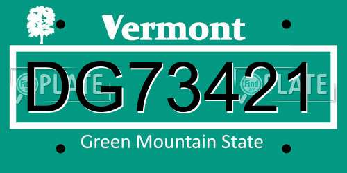 DG73421 Vermont License Plate