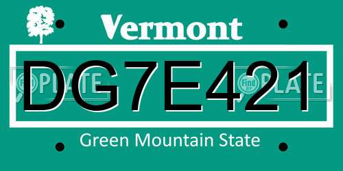 DG7E421 Vermont License Plate