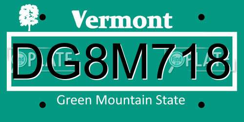 DG8M718 Vermont License Plate