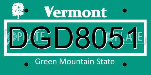 DGD8051 Vermont License Plate