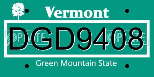 DGD9408 Vermont License Plate