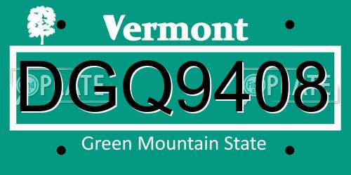 DGQ9408 Vermont License Plate